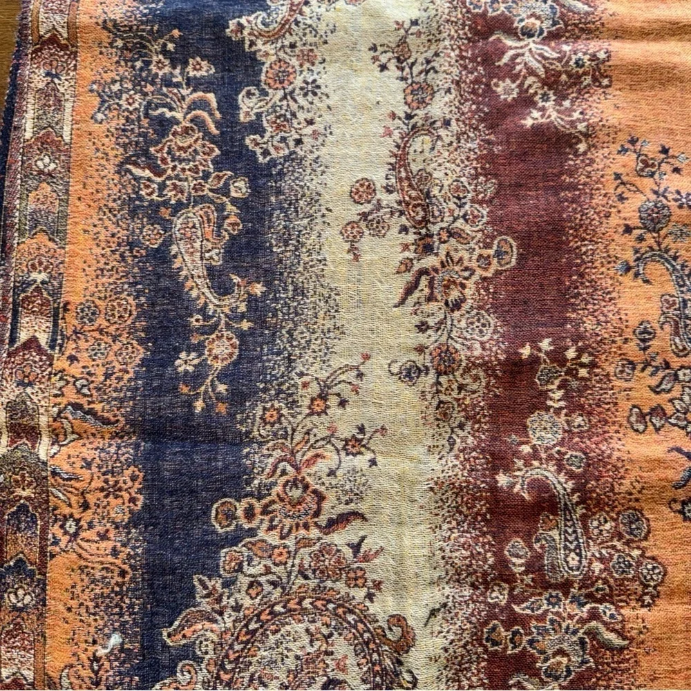 Klaus Duffy Pashmina Scarf Brown Earth Tone Floral Fringe 100% Wool 40